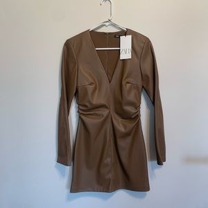 Brown leather mini dress Zara